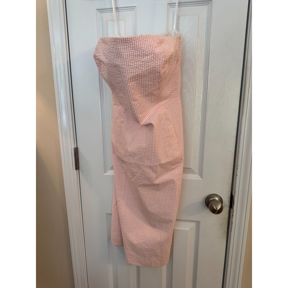 J Crew Seersucker Strapless Dress Pink White Sz 6 NWT Summer Wedding Preppy - Picture 2 of 8